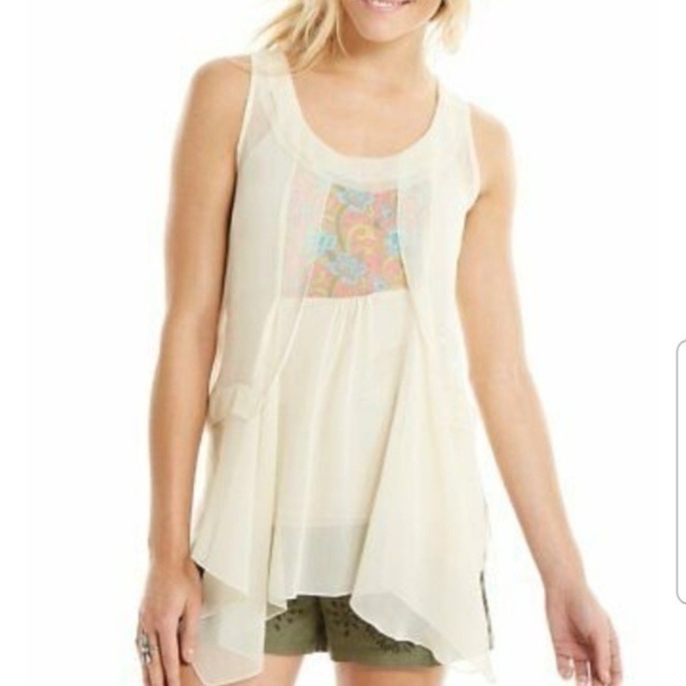 Matilda‎ Jane Cream Tunic Women Medium Paisley Ruffle Chiffon Boho AT15145